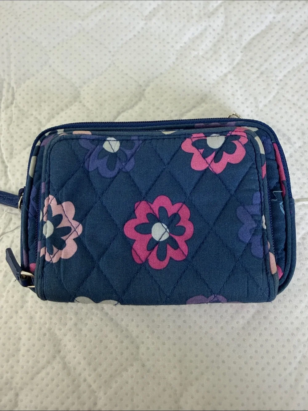 Vera Bradley Navy Quilted Crossbody with Pink & Purple Floral Print